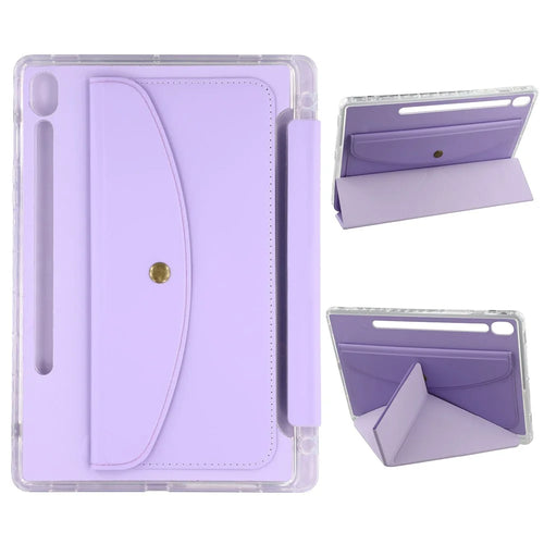 For Samsung Galaxy Tab S9 (X710, X716B, X718U) / S9 FE (X510, X516B) Case Origami Stand Wallet PU Leather Smart Tablet Cover with Pencil Slot - Purple - 1