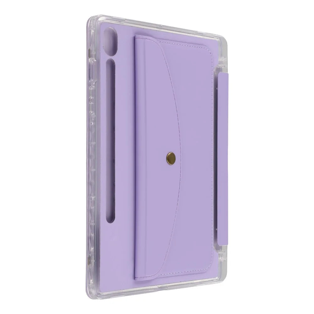 For Samsung Galaxy Tab S9 (X710, X716B, X718U) / S9 FE (X510, X516B) Case Origami Stand Wallet PU Leather Smart Tablet Cover with Pencil Slot - Purple - 7