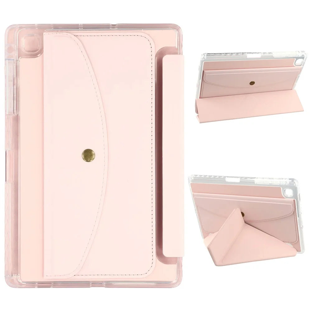 For Samsung Galaxy Tab S6 Lite (2020) (SM-P610 / P615) Case Origami Stand Wallet PU Leather Smart Tablet Cover with Pencil Slot - Pink - 1