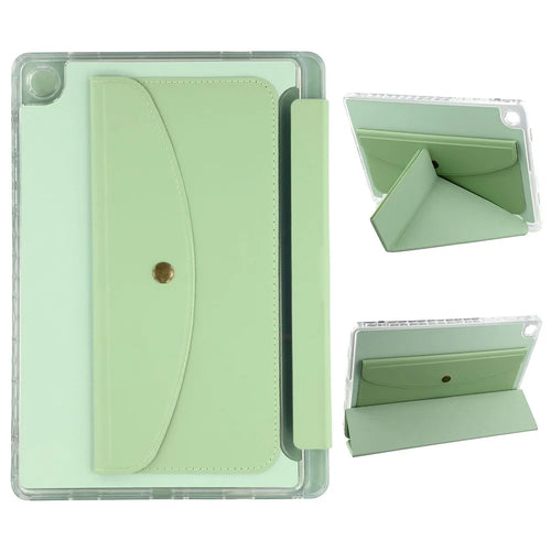 For Samsung Galaxy Tab A9+ Case Origami Stand Wallet PU Leather Smart Tablet Cover with Pencil Slot - Green - 1