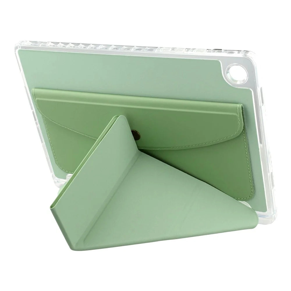 For Samsung Galaxy Tab A9+ Case Origami Stand Wallet PU Leather Smart Tablet Cover with Pencil Slot - Green - 3