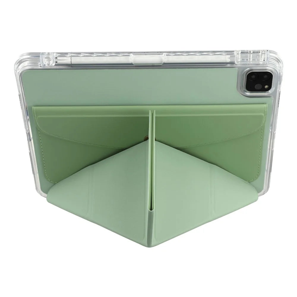 For iPad Pro 13 (2025) / 13 (2024) Case Origami Stand Wallet PU Leather Smart Tablet Cover with Pencil Slot - Green - 3