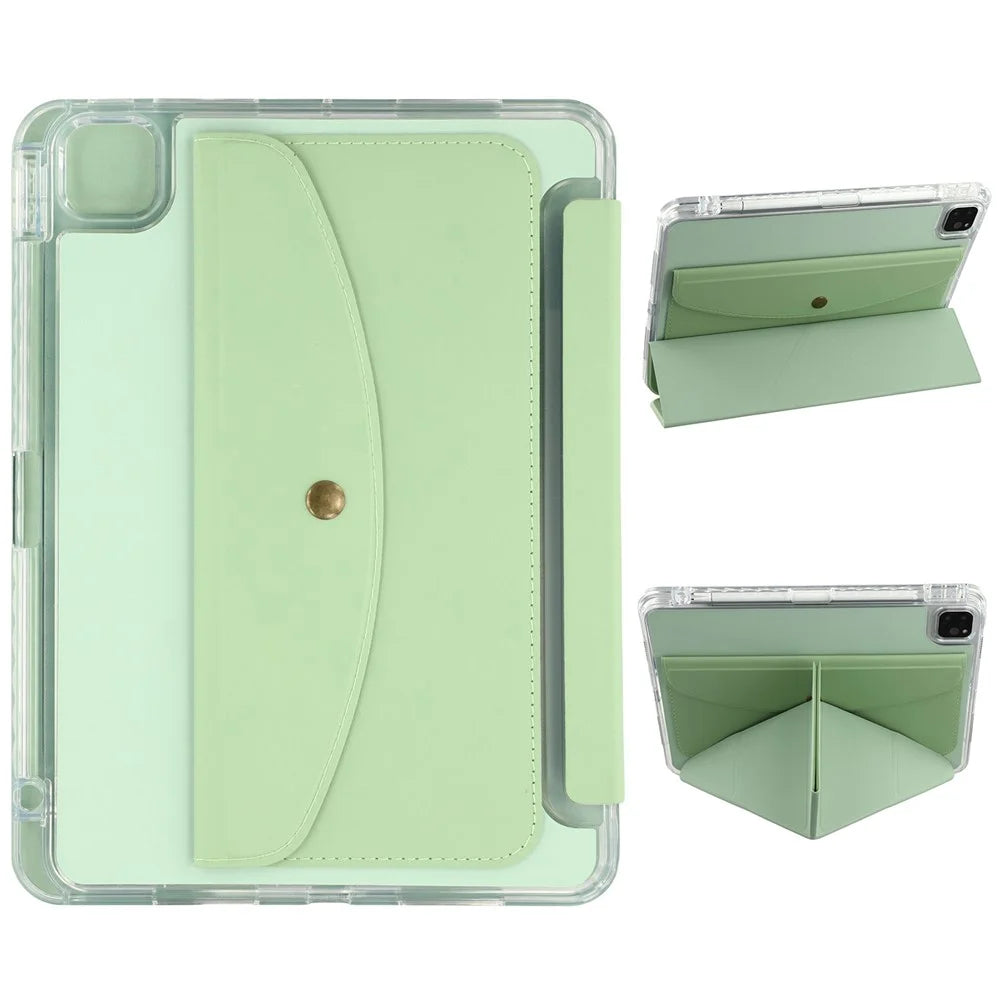 For iPad Pro 11 (2025) / 11 (2024) Case Origami Stand Wallet PU Leather Smart Tablet Cover with Pencil Slot - Green - 1