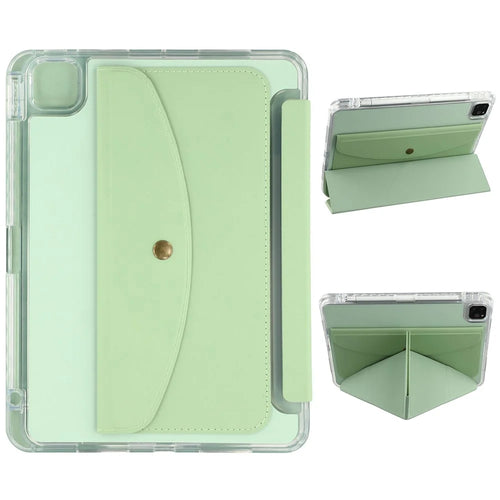 For iPad Pro 11 (2025) / 11 (2024) Case Origami Stand Wallet PU Leather Smart Tablet Cover with Pencil Slot - Green - 1