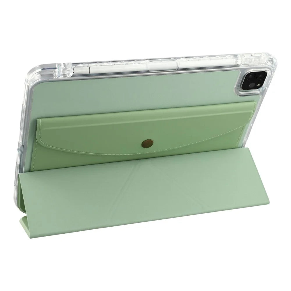 For iPad Pro 11 (2025) / 11 (2024) Case Origami Stand Wallet PU Leather Smart Tablet Cover with Pencil Slot - Green - 2