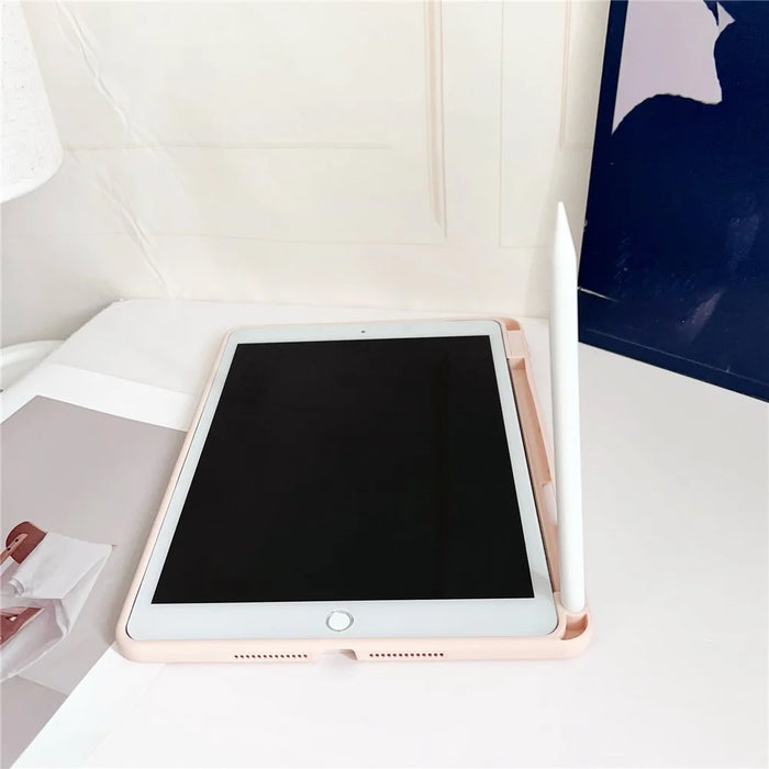 Tablet Case For iPad 10.2 (2021)  /  (2020)  /  (2019) Shockproof Soft TPU Cover with Pencil Holder - Pink - 7