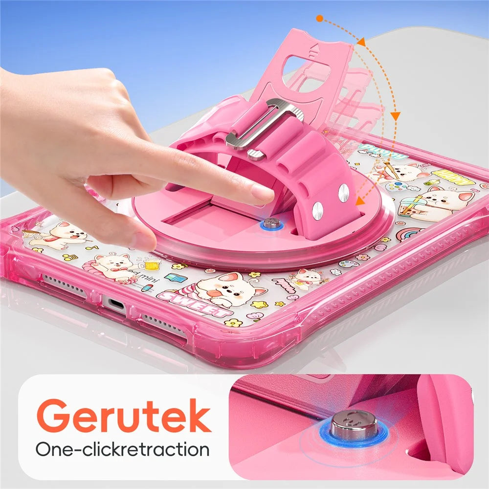 For iPad mini (2024) / (2021) Case Kickstand Hand Strap Imprint PC + TPU + Acrylic Tablet Cover - Pink - 3