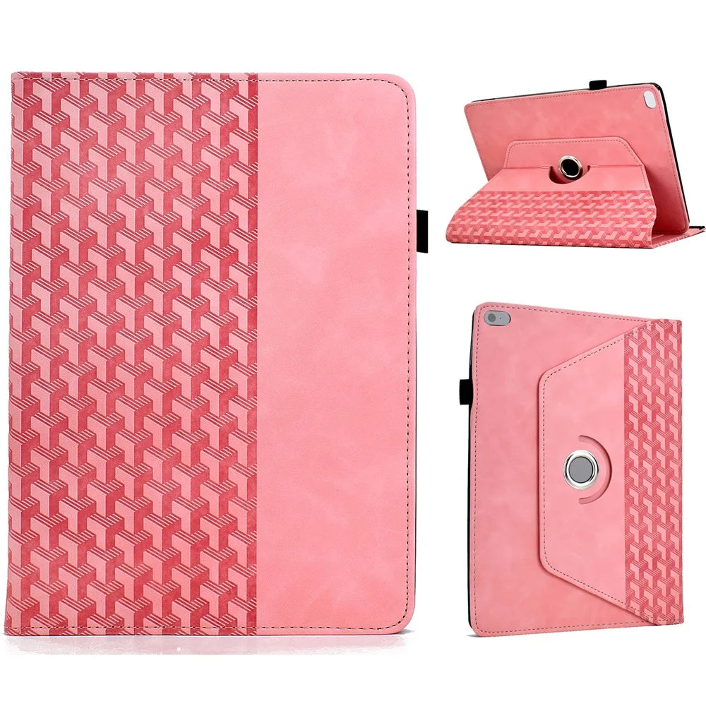 Tablet Case For iPad 9.7-inch (2018)  /  (2017)  /  Air 2  /  Air (2013) Rotating Stand Building Block Imprinted Leather Cover - Pink - 1