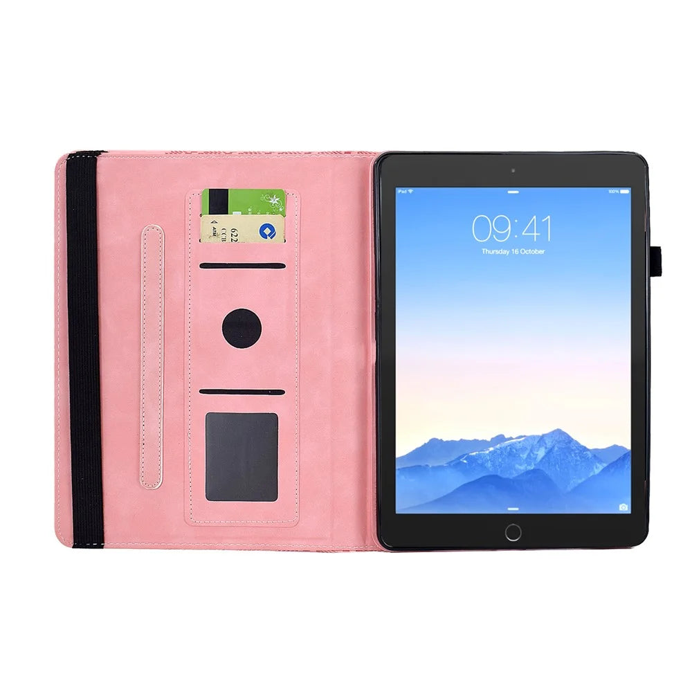 Tablet Case For iPad 9.7-inch (2018)  /  (2017)  /  Air 2  /  Air (2013) Rotating Stand Building Block Imprinted Leather Cover - Pink - 2