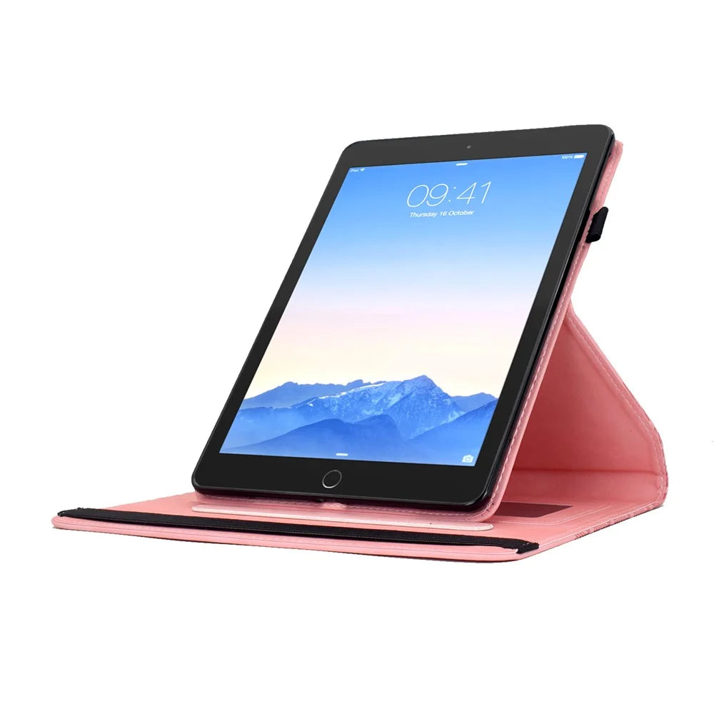 Tablet Case For iPad 9.7-inch (2018)  /  (2017)  /  Air 2  /  Air (2013) Rotating Stand Building Block Imprinted Leather Cover - Pink - 3