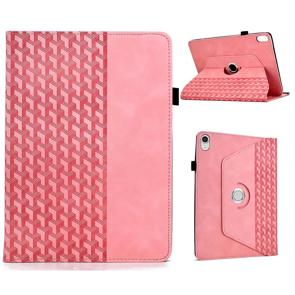 For iPad (2025)  /  10.9 (2022) Case Rotating Stand Building Block Imprinted Leather Tablet Cover - Pink - 1