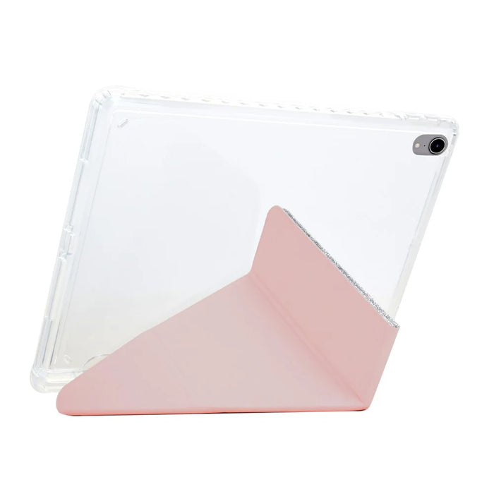 For iPad mini (2024)  /  (2021) Case Y-Fold Stand Glitter Leather TPU Acrylic Clear Tablet Cover - Rose Gold - 5