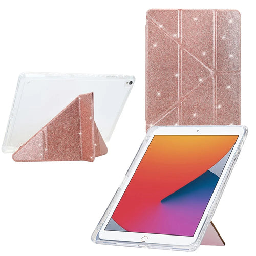 Tablet Case For iPad 10.2 (2020)  /  (2019)  /  Air 10.5 inch (2019) Y-Fold Stand Glitter Leather TPU Acrylic Clear Cover - Rose Gold - 1