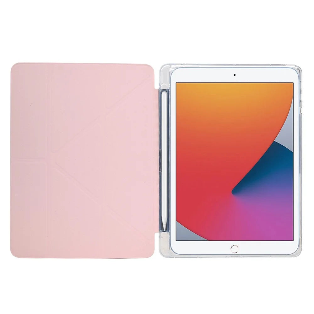 Tablet Case For iPad 10.2 (2020)  /  (2019)  /  Air 10.5 inch (2019) Y-Fold Stand Glitter Leather TPU Acrylic Clear Cover - Rose Gold - 2