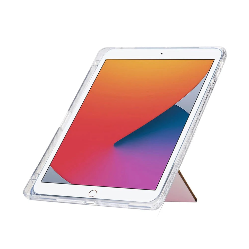 Tablet Case For iPad 10.2 (2020)  /  (2019)  /  Air 10.5 inch (2019) Y-Fold Stand Glitter Leather TPU Acrylic Clear Cover - Rose Gold - 3