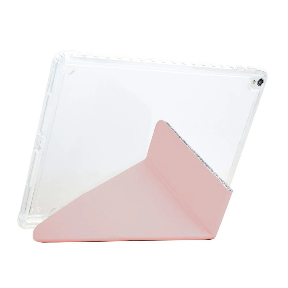 Tablet Case For iPad 10.2 (2020)  /  (2019)  /  Air 10.5 inch (2019) Y-Fold Stand Glitter Leather TPU Acrylic Clear Cover - Rose Gold - 5