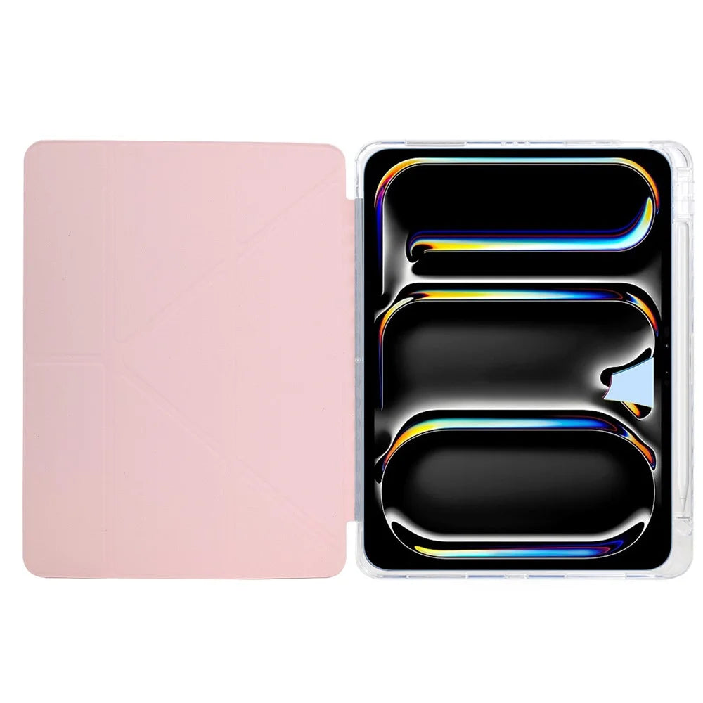 For iPad Pro 11 (2025) / 11 (2024) Case Y-Fold Stand Glitter Leather TPU Acrylic Clear Tablet Cover - Rose Gold - 2
