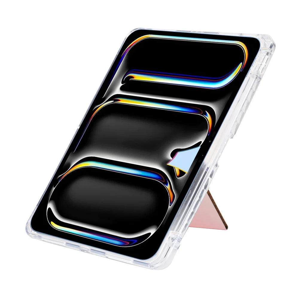 For iPad Pro 11 (2025) / 11 (2024) Case Y-Fold Stand Glitter Leather TPU Acrylic Clear Tablet Cover - Rose Gold - 3