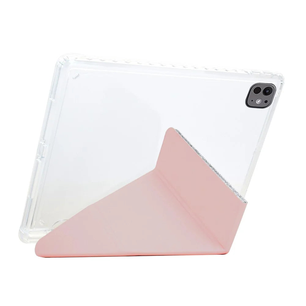 For iPad Pro 11 (2025) / 11 (2024) Case Y-Fold Stand Glitter Leather TPU Acrylic Clear Tablet Cover - Rose Gold - 5