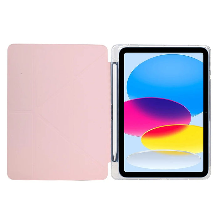 For iPad (2025)  /  10.9 (2022) Case Y-Fold Stand Glitter Leather TPU Acrylic Clear Tablet Cover - Rose Gold - 2