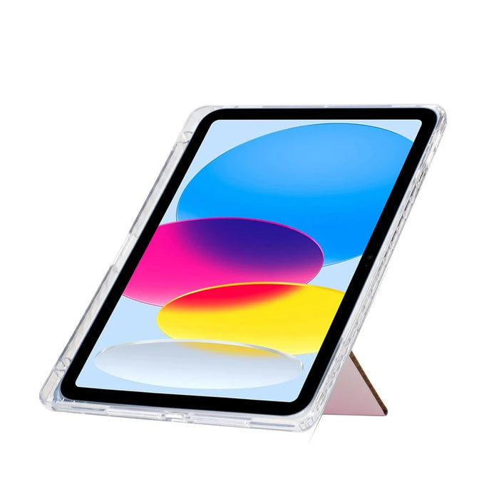 For iPad (2025)  /  10.9 (2022) Case Y-Fold Stand Glitter Leather TPU Acrylic Clear Tablet Cover - Rose Gold - 3