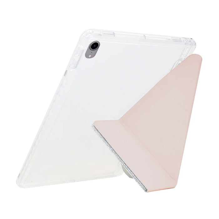 For iPad (2025)  /  10.9 (2022) Case Y-Fold Stand Glitter Leather TPU Acrylic Clear Tablet Cover - Rose Gold - 6