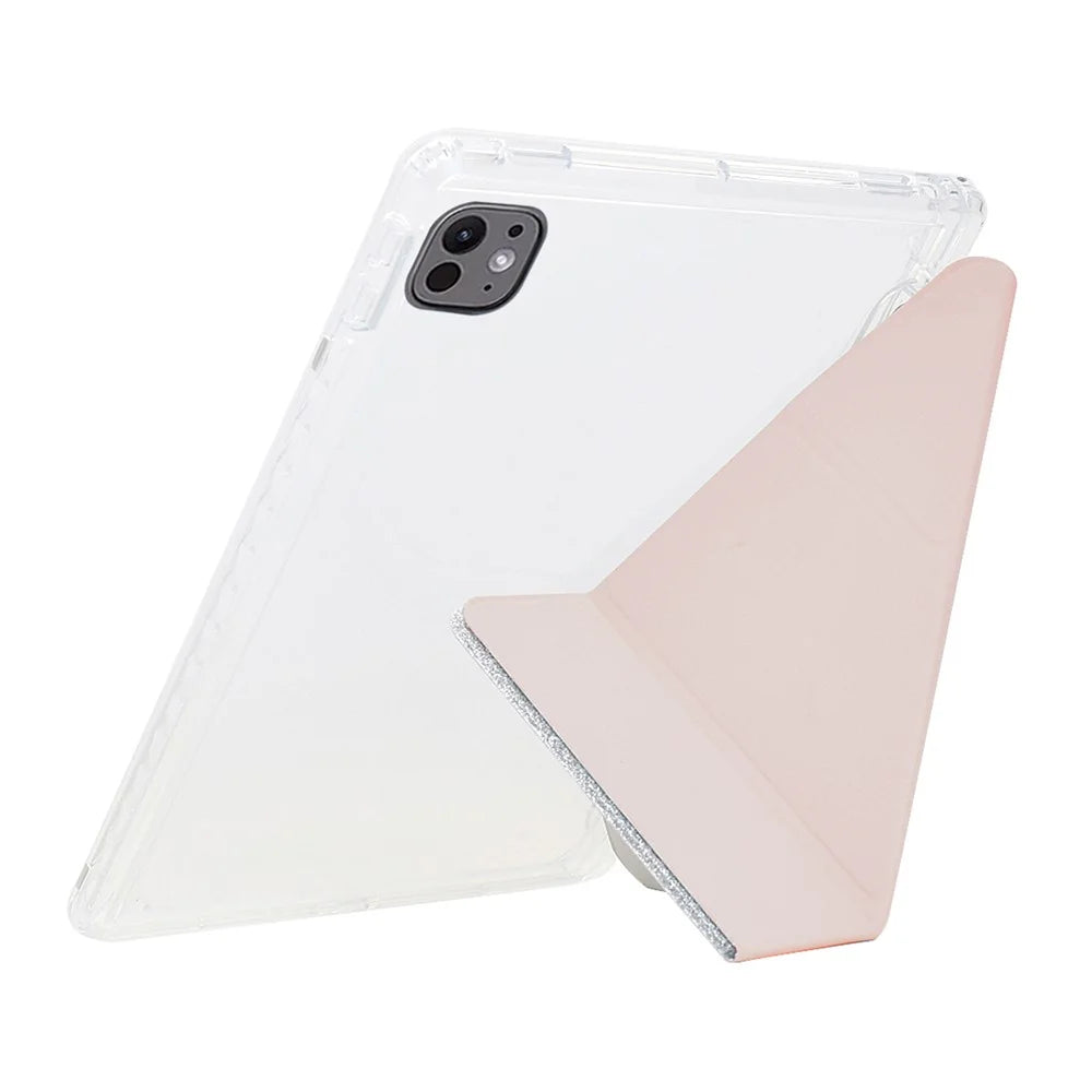 For iPad Pro 13 (2025) / 13 (2024) Case Y-Fold Stand Glitter Leather TPU Acrylic Clear Tablet Cover - Rose Gold - 6