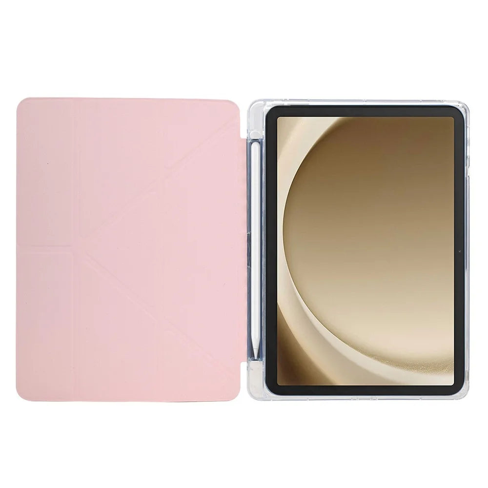 For Samsung Galaxy Tab A11+ / A9+ Case Y-Fold Stand Glitter Leather TPU Acrylic Clear Tablet Cover - Rose Gold - 2
