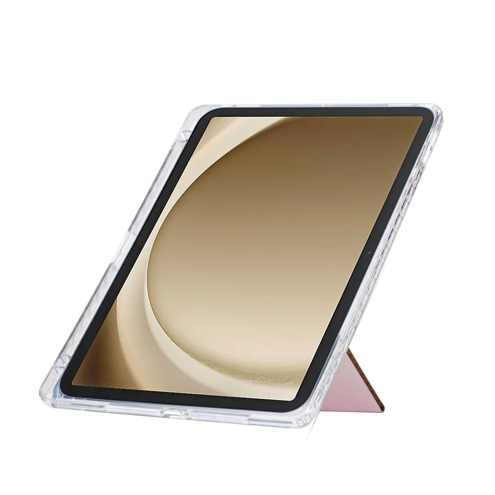 For Samsung Galaxy Tab A11+ / A9+ Case Y-Fold Stand Glitter Leather TPU Acrylic Clear Tablet Cover - Rose Gold - 3