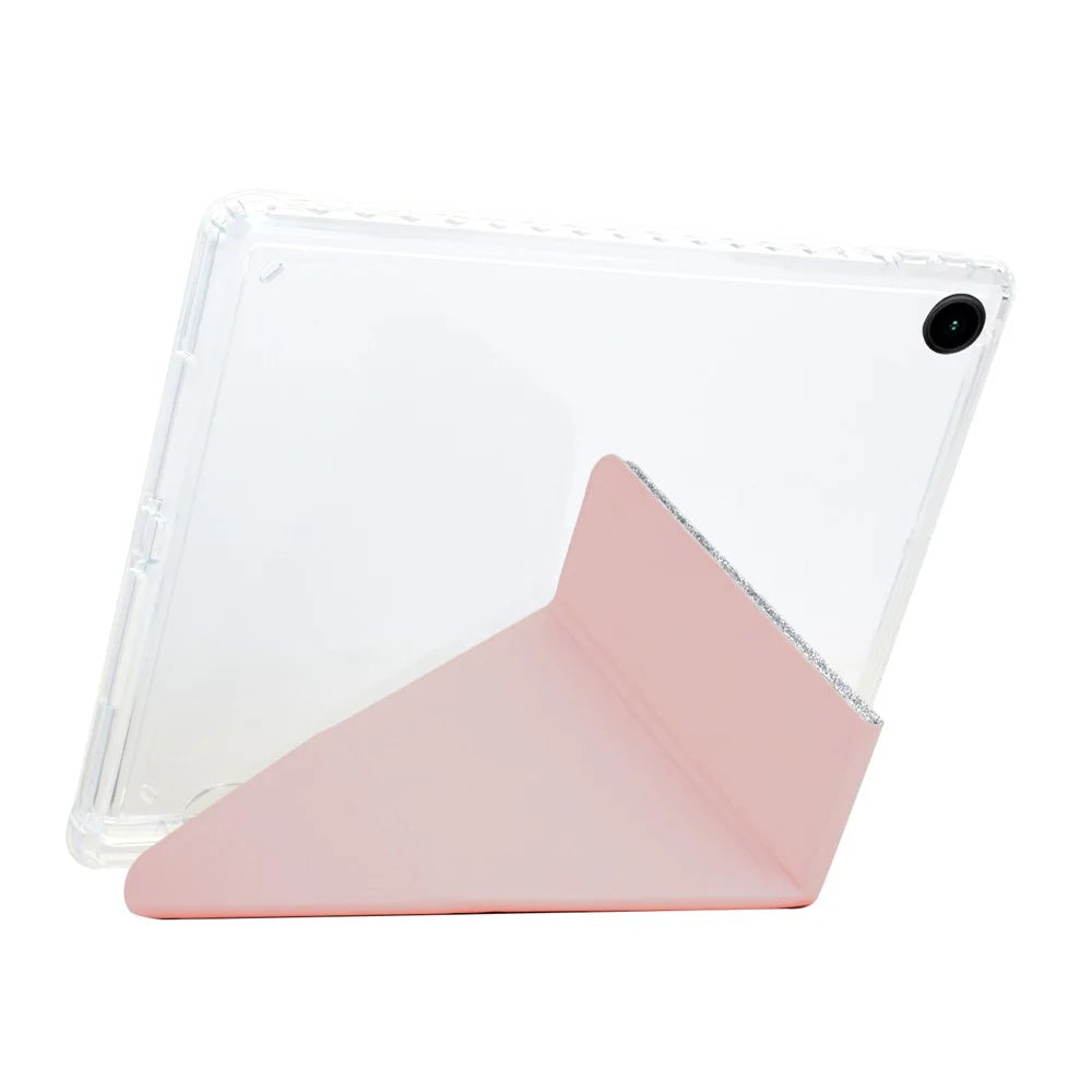 For Samsung Galaxy Tab A11+ / A9+ Case Y-Fold Stand Glitter Leather TPU Acrylic Clear Tablet Cover - Rose Gold - 5