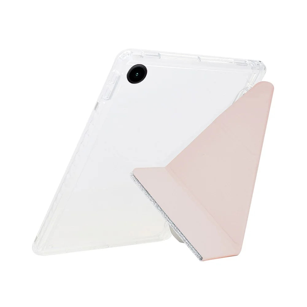 For Samsung Galaxy Tab A11+ / A9+ Case Y-Fold Stand Glitter Leather TPU Acrylic Clear Tablet Cover - Rose Gold - 6