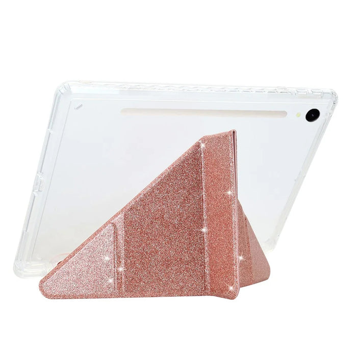 Tablet Case For Samsung Galaxy Tab S10 FE  /  S9 FE  /  S9 Y-Fold Stand Glitter Leather TPU Acrylic Clear Cover - Rose Gold - 3