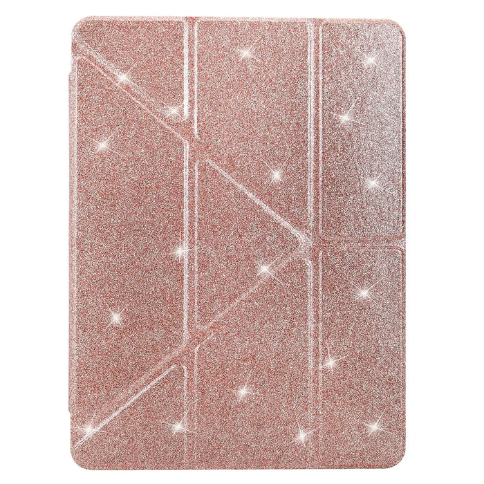 Tablet Case For Samsung Galaxy Tab S10 FE  /  S9 FE  /  S9 Y-Fold Stand Glitter Leather TPU Acrylic Clear Cover - Rose Gold - 7