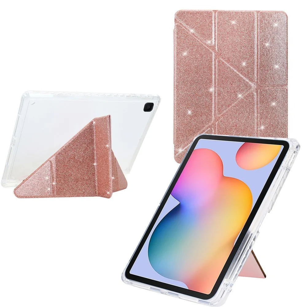 Tablet Case For Samsung Galaxy Tab S6 Lite (2024)  /  (2022)  /  (2020) P610 P615 Y-Fold Stand Glitter Leather TPU Acrylic Clear Cover - Rose Gold - 1
