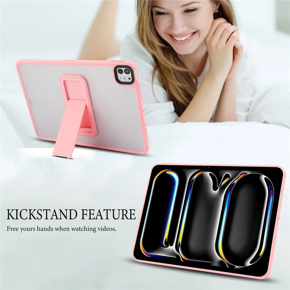 For iPad Pro 13 (2025) / 13 (2024) Case with Kickstand TPU + PC Skin-Touch Tablet Cover - Pink - 7