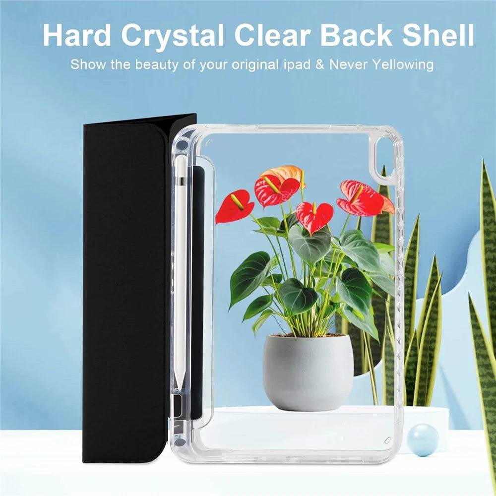 Tablet Case for iPad (2025) / iPad 10.9 (2022) Acrylic Back PU Leather Flip Cover with Pencil Slot - Black - 3