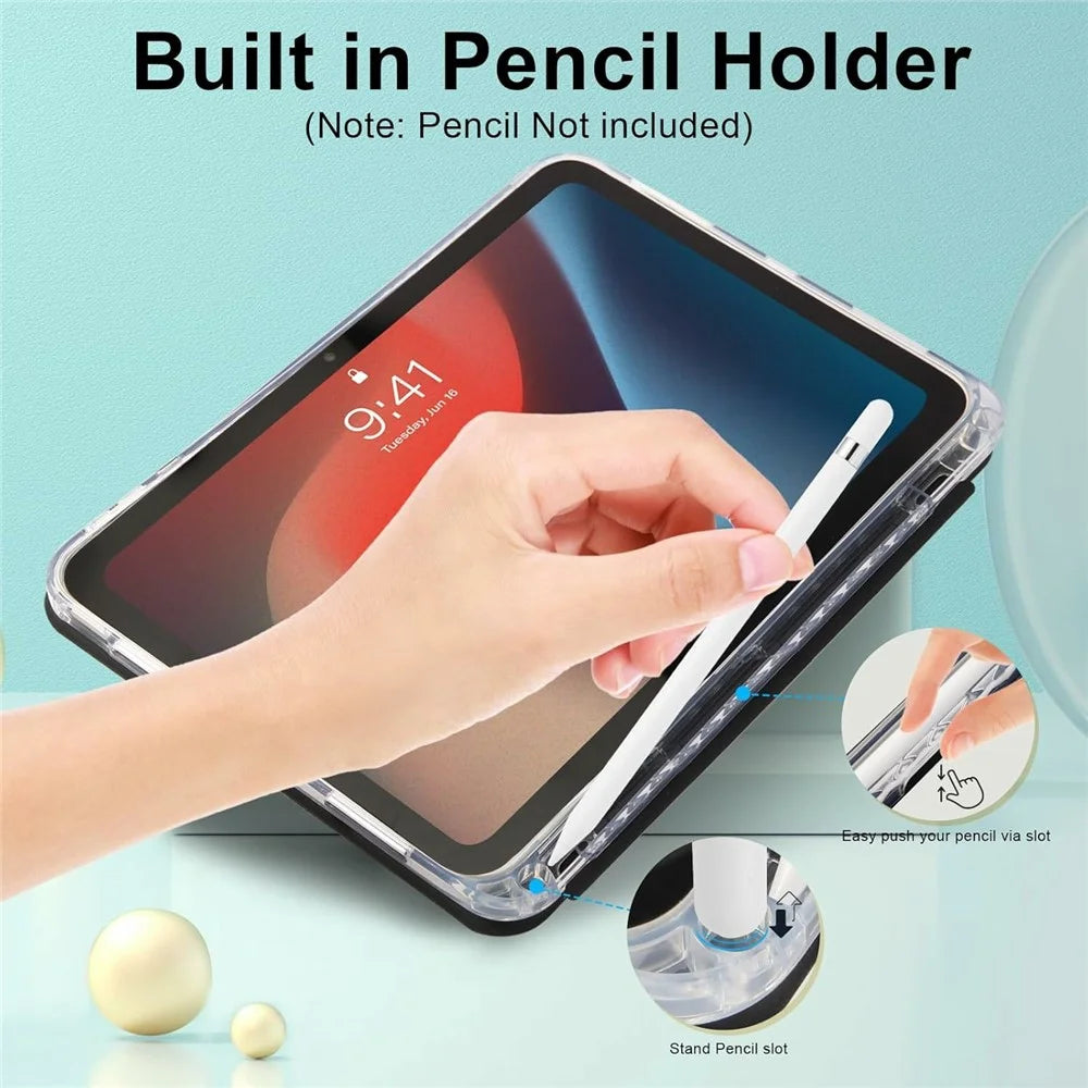 Tablet Case for iPad (2025) / iPad 10.9 (2022) Acrylic Back PU Leather Flip Cover with Pencil Slot - Black - 4