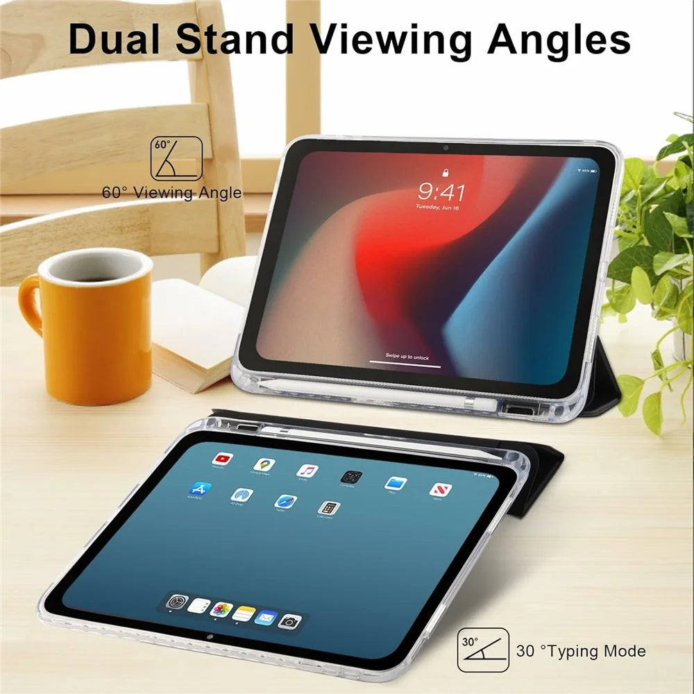 Tablet Case for iPad (2025) / iPad 10.9 (2022) Acrylic Back PU Leather Flip Cover with Pencil Slot - Black - 5