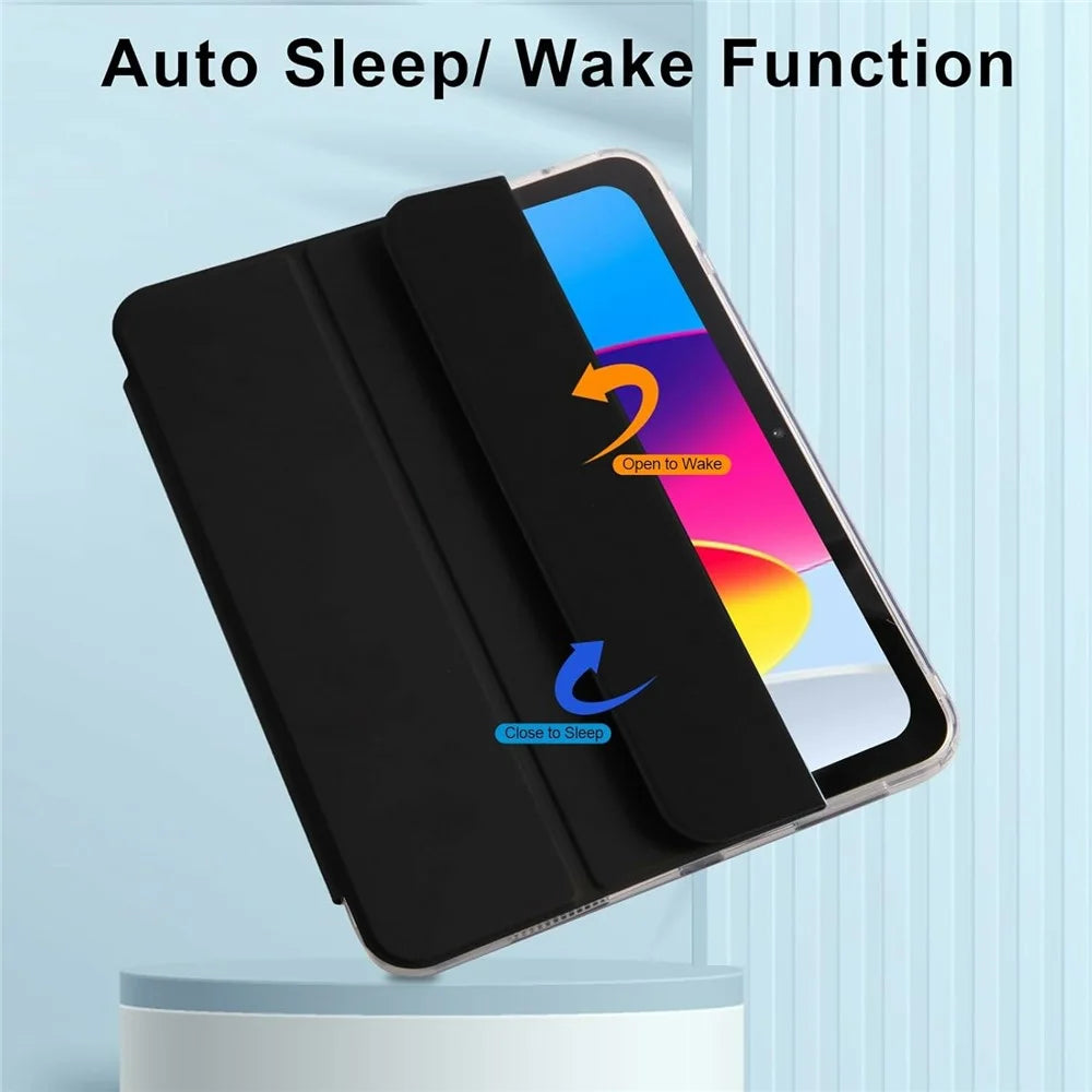 Tablet Case for iPad (2025) / iPad 10.9 (2022) Acrylic Back PU Leather Flip Cover with Pencil Slot - Black - 6