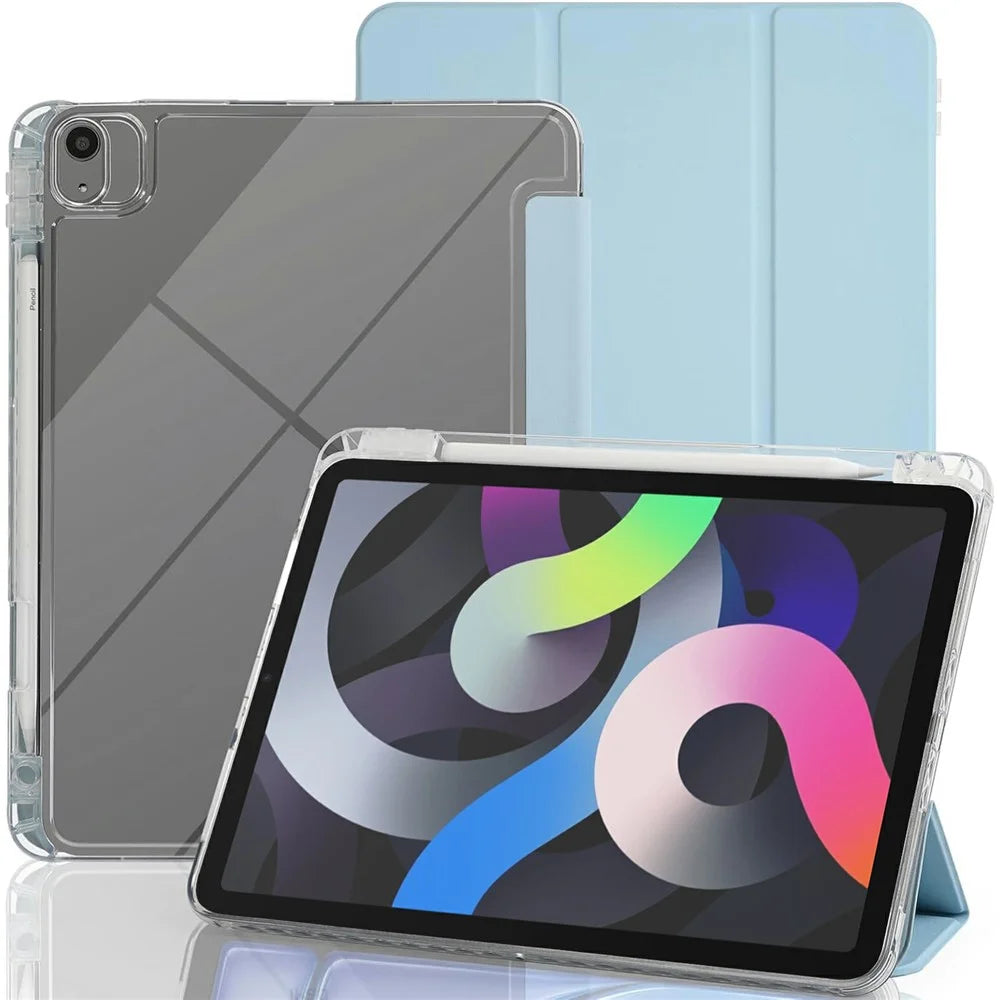 Tablet Case with Side Pencil Slot for iPad Air (2022) / (2020) Acrylic + TPU + PU Leather Flip Cover - Sky Blue - 1