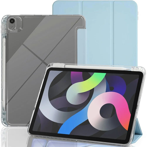 Tablet Case with Side Pencil Slot for iPad Air (2022) / (2020) Acrylic + TPU + PU Leather Flip Cover - Sky Blue - 1