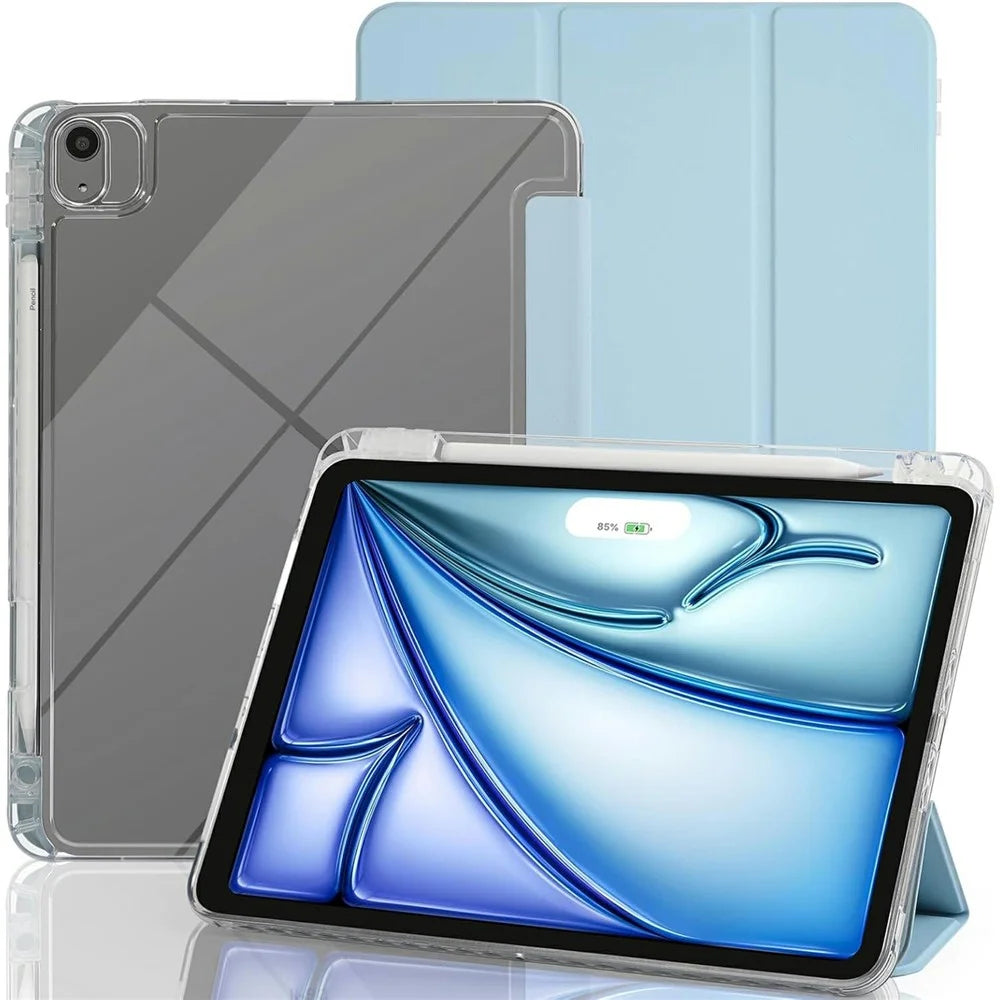 Tablet Case with Side Pencil Slot for iPad Air 11 (2026) / (2025) / (2024) Acrylic + TPU + PU Leather Flip Cover - Sky Blue - 1