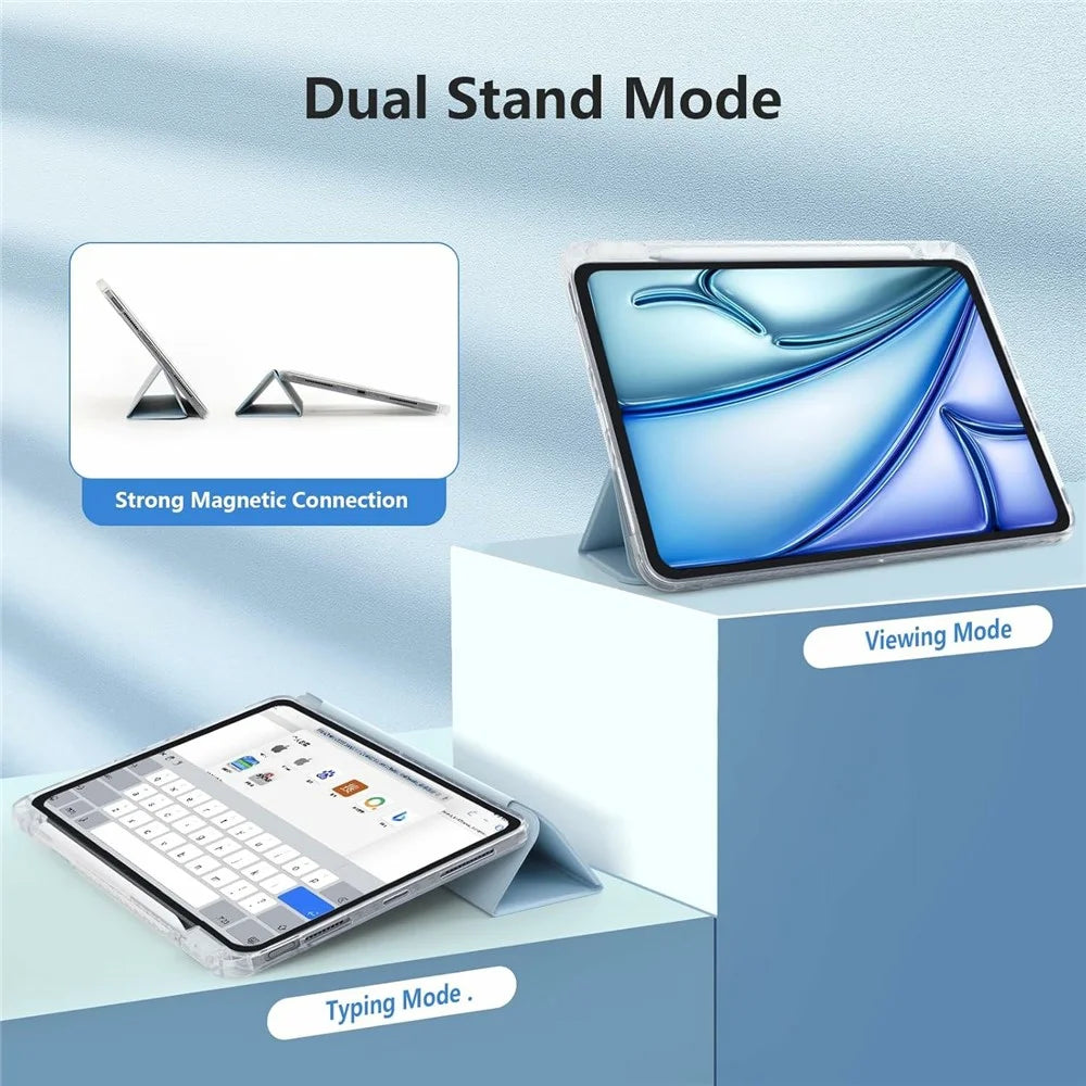 Tablet Case with Side Pencil Slot for iPad Air 11 (2026) / (2025) / (2024) Acrylic + TPU + PU Leather Flip Cover - Sky Blue - 5