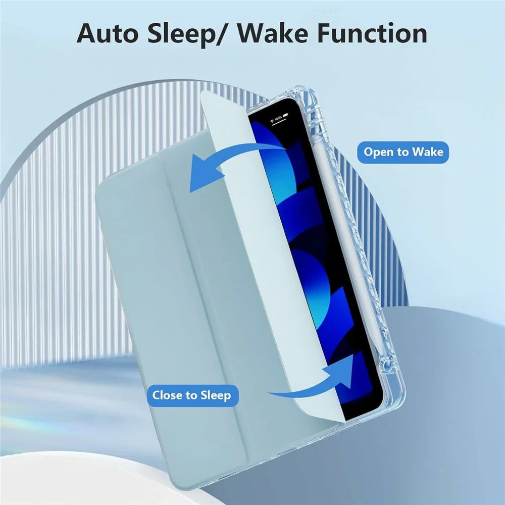 Tablet Case with Side Pencil Slot for iPad Air 11 (2026) / (2025) / (2024) Acrylic + TPU + PU Leather Flip Cover - Sky Blue - 6