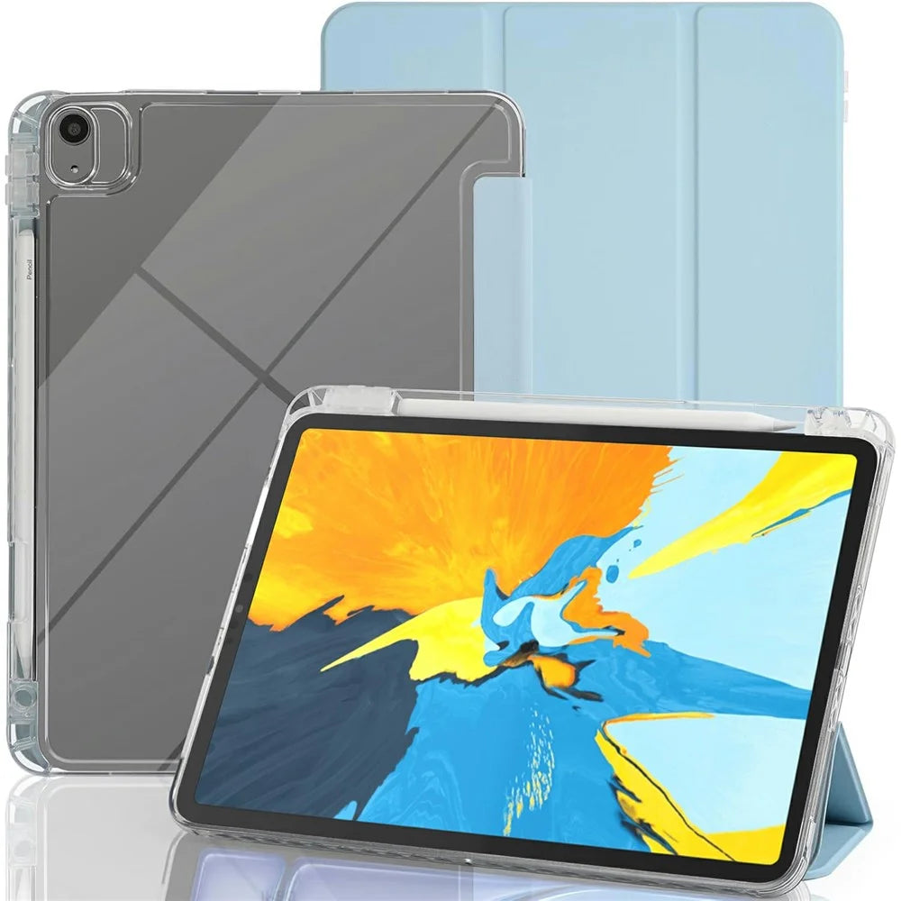 Tablet Case with Side Pencil Slot for iPad Pro 11 (2022) / (2021) / (2020) / (2018) Acrylic + TPU + PU Leather Flip Cover - Sky Blue - 1