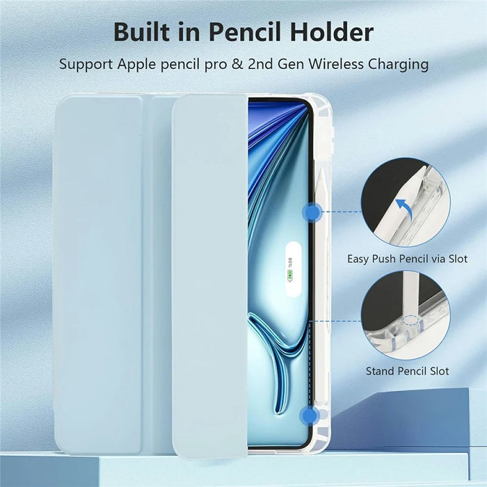 Tablet Case with Side Pencil Slot for iPad Pro 11 (2022) / (2021) / (2020) / (2018) Acrylic + TPU + PU Leather Flip Cover - Sky Blue - 4