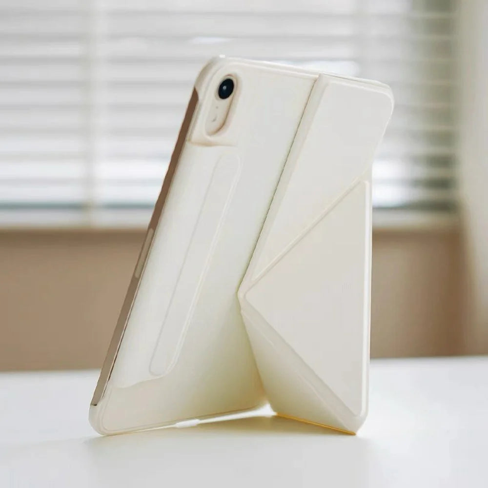 For iPad mini (2024) / (2021) Case Double-Sided Magnetic Closure Leather Smart Tablet Cover - Beige - 5