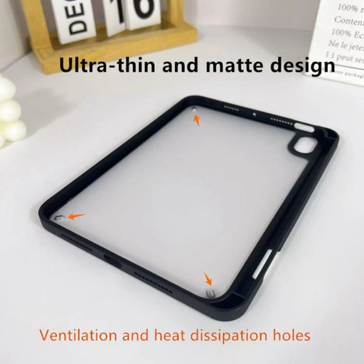 For iPad mini (2024) / (2021) Case Acrylic + PC Matte Tablet Cover with Pencil Holder - Black - 2