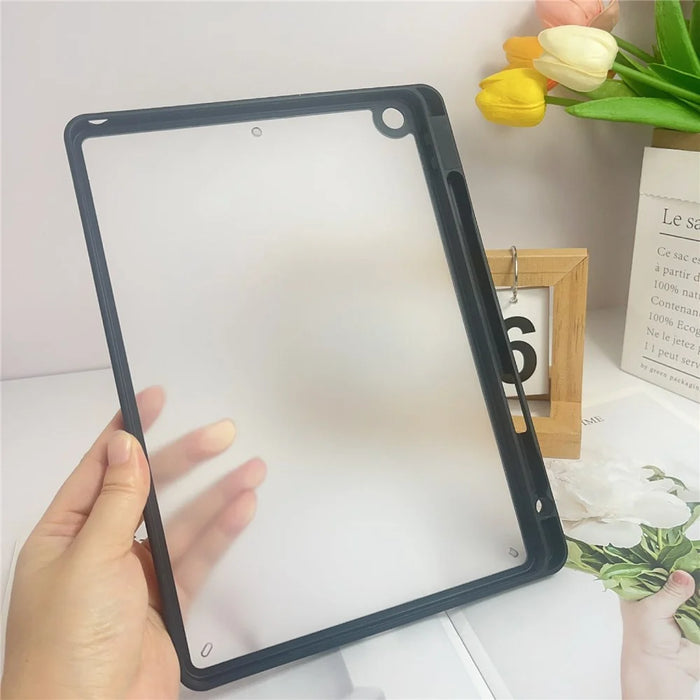 Tablet Case For iPad 10.2 (2021) / (2020) / (2019) , Acrylic + PC Matte Cover with Pencil Holder - Black - 2
