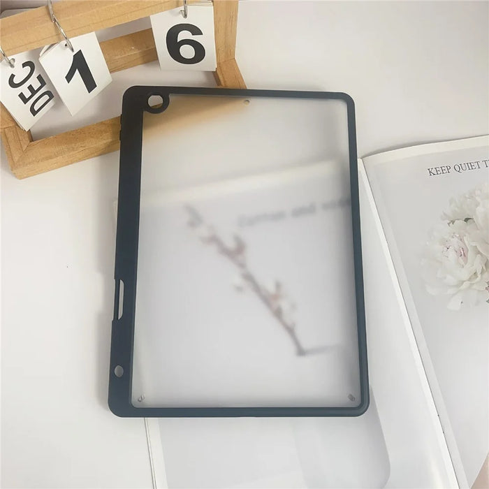Tablet Case For iPad 10.2 (2021) / (2020) / (2019) , Acrylic + PC Matte Cover with Pencil Holder - Black - 4
